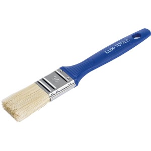 Pennello piatto LUX per dispersioni, larghezza 30 mm, con manico blu e setole sintetiche.