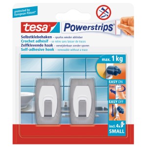Lot de 2 crochets adhésifs tesa, convexe, métal-blanc, incl. Powerstrips Small, supporte jusqu'à 1 kg.