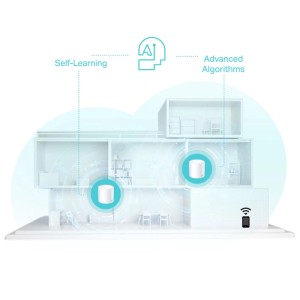 Système Wi-Fi Mesh TP-Link Deco X50 (3 unités) dans une maison, montrant la couverture Wi-Fi.