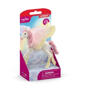 Schleich Poulain Pégase dans son emballage : poulain blanc avec crinière rose et sabots dorés.