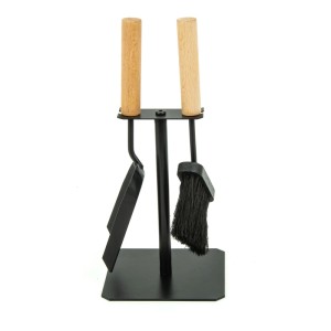 Set d'accessoires de cheminée Valo Trondheim, 2 pièces, noir avec manches en bois : pelle et balayette.