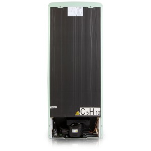 Vista posteriore del frigorifero freestanding Domo Retro DO91701R verde menta con volume di 218 l.