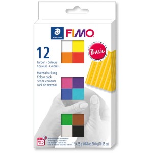 Fimo Soft Colour Pack mit 12 Farben, je 25g, ideal für Modellier-Einsteiger.
