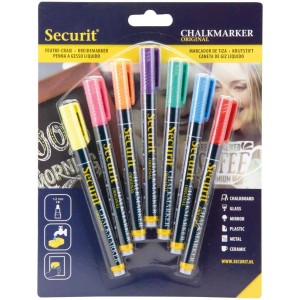 Lot de 7 marqueurs craie colorés (1-2 mm) de Securit, idéal pour écrire sur les ardoises et le verre.