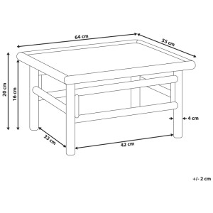 Croquis : Table basse Beliani Cerreto en bambou, marron, avec dimensions.