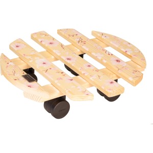 Wagner Multi Roller Kirschblüte: Sottovaso a rotelle in legno con motivo a fiori di ciliegio e ruote nere.