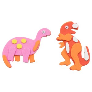 Selbstklebende Moosgummisticker: 12 Dinosaurier in Pink und Orange für Bastelarbeiten.