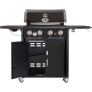 Barbecue a gas nero Outdoorchef Australia 425 G con ripiani laterali e mobile contenitore.