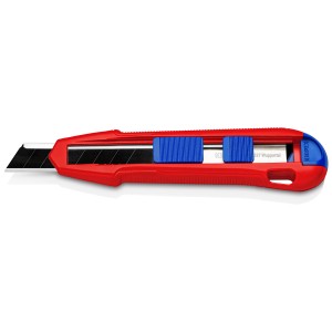 Knipex CutiX coltello universale, taglierino rosso con cursori blu e lama a segmenti.
