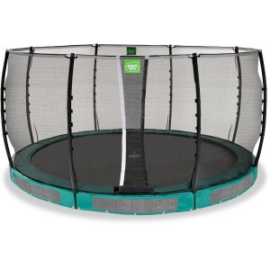 Trampolino interrato verde EXIT Allure Classic Ø 427 cm con rete di sicurezza.