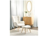 Beliani Fauteuil à oreilles  Vejle avec repose-pieds Bouclé Blanc