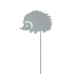 Grauer Gartenstecker Igel als Dekoration für Beet und Blumenkübel.