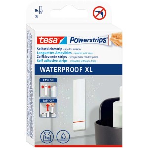 Tesa Powerstrips Waterproof XL per bagni, 9 pezzi, strisce adesive impermeabili per bagno e piastrelle.