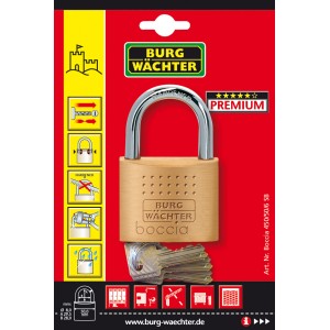 Burg Wächter Vorhangschloss Boccia 450/50/6 aus Messing mit Wendeschlüsseln.