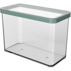 Contenitore per alimenti rettangolare Rotho Loft Premium (2,1 l) trasparente con coperchio verde.
