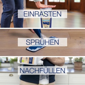 Bona detergente per pavimenti oliati: uso con Spray Mop. Inserire cartuccia, spruzzare su parquet, ricaricare. 850 ml.