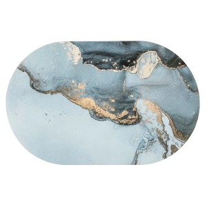 Tappeto da bagno multicolore Wenko Licata (50x80 cm) con motivo marmoreo astratto nei toni del blu, grigio e oro.