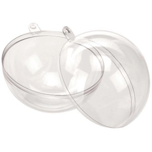 Sfera in plastica trasparente divisibile, Ø 6 cm, con occhiello per appendere, per decorare e riempire.
