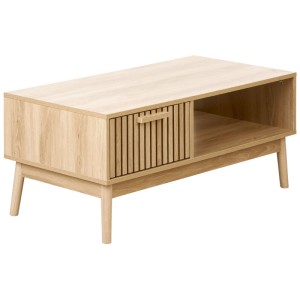 Tavolino da caffè Beliani Lynwood marrone con cassetto e vano a giorno, design scandinavo.