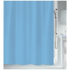 Tenda doccia in tessuto azzurro Spirella (240x200 cm), semplice e idrorepellente.