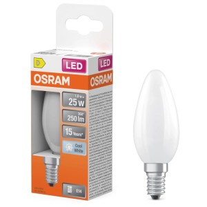 Osram LED-Leuchtmittel B25, E14, 1,8W, Glas Weiss, 4000K. Kerzenform, neutralweisses Licht.