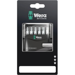 Wera Mini-Bit-Set Bit-Check 7 TX Universal, set da 7 pezzi, con inserti e supporto in Bit-Check nero.