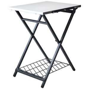 Tavolo pieghevole Ooni in acciaio inox, nero/argento, con ripiano per utensili grill.