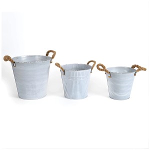 Vasi in zinco Decofinder Delos in look anticato, 3 misure, con manici in juta. Vasi per interni ed esterni.