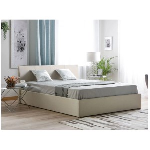 Beliani Bett Orbey mit Stauraum, Stoff Beige, 160x200 cm. Bettgestell mit gestepptem Kopfteil.