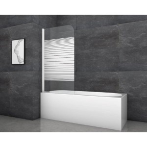 Paroi de baignoire pliante Aurlane White Stripes, 1 volet, blanc, 80x140 cm, montée sur baignoire.