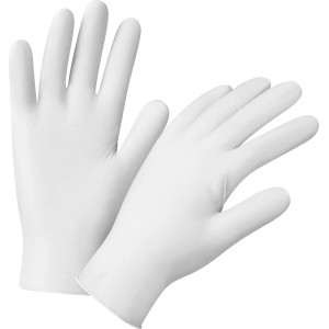 Guanti monouso bianchi senza lattice, taglia L, confezione da 50 pezzi per uso domestico e commerciale.