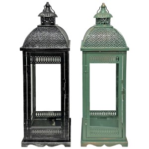 Lanterne en métal, hauteur 52,5 cm, en anthracite et vert, pour intérieur et extérieur.