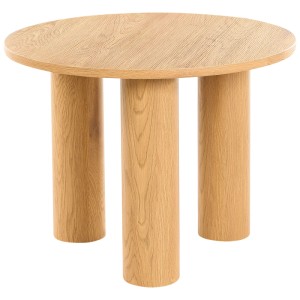 Table basse ronde marron Beliani Senoia en MDF avec trois pieds cylindriques.