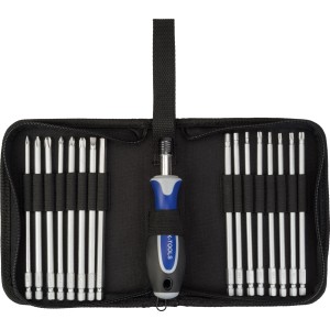 Jeu de longs embouts LUX Comfort Nylon dans un étui ouvert avec tournevis et embouts.