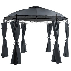 Gazebo Safara rotondo in acciaio grigio grafite con tende per il giardino.