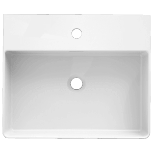 Lavabo Domberg DB2001, 50,5x42,5 cm, Blanc, vue de dessus. Lave-mains avec trou de robinetterie et trop-plein.