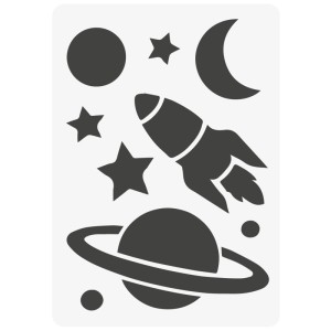 I am Creative Design-Schablone Kids Weltraum: Rakete, Sterne, Mond und Planet zum Malen.