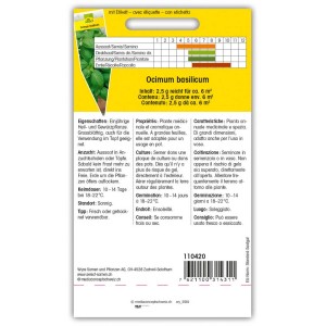 Sachet de graines de basilic Genoveser, à grandes feuilles, pour plates-bandes et pots.