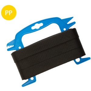 Schwarzes Conacord Gurtband aus Polypropylen, 25 mm breit, 12 m lang, auf blauer Spule.