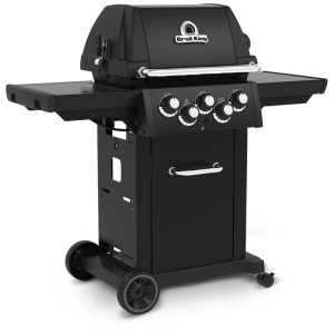 Broil King Royal 390 Shadow barbecue a gas, nero, con griglie in ghisa e fornello laterale.