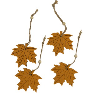 Videx Garden ciondoli in legno a forma di foglia, arancio-naturale, set da 4, con cordino per appenderli.