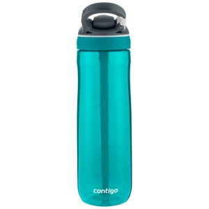 Borraccia turchese Contigo Ashland, 720 ml, con coperchio grigio e cannuccia.