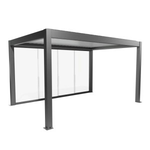 Parete scorrevole in vetro Biohort vetro trasparente, 4,5 m, grigio quarzo metallizzato, per coperture per patio.