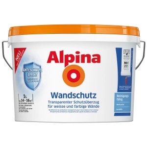 Secchio di Alpina Protezione Murale Trasparente satinato 1 l per pitture murali bianche.