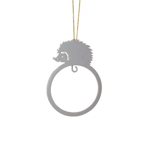 Grauer Meisenknödelhalter mit Igel-Motiv zum Aufhängen, Vogelfutterspender für den Garten.