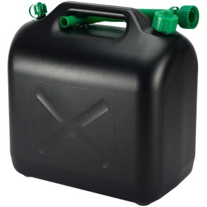 Tanica nera in plastica da 20 l con beccuccio verde per auto e moto.