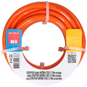 Câble EPR/PUR orange H07BQ-F, 3 x 1,5 mm², longueur 10 m, enroulé.