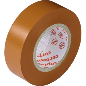 Rouleau de ruban isolant OBI, marron, 15 mm de large et 10 m de long, pour installations électriques.