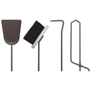 Set d'accessoires de cheminée OBI Colima, 5 pièces en acier inoxydable : pelle, balayette, pince, tisonnier et support.