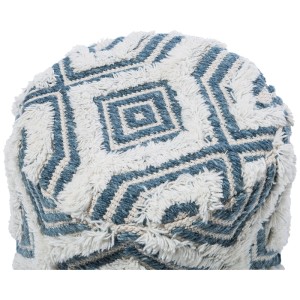 Tabouret en laine blanche Beliani Agra avec motif losanges bleus.